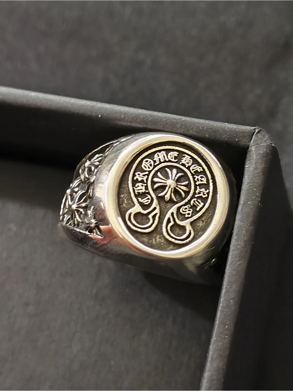 Chrome Hearts Silver Signet Ring with Floral Crest